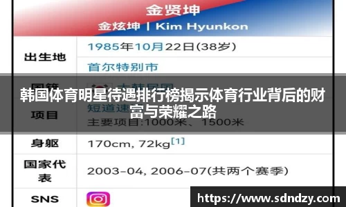 韩国体育明星待遇排行榜揭示体育行业背后的财富与荣耀之路